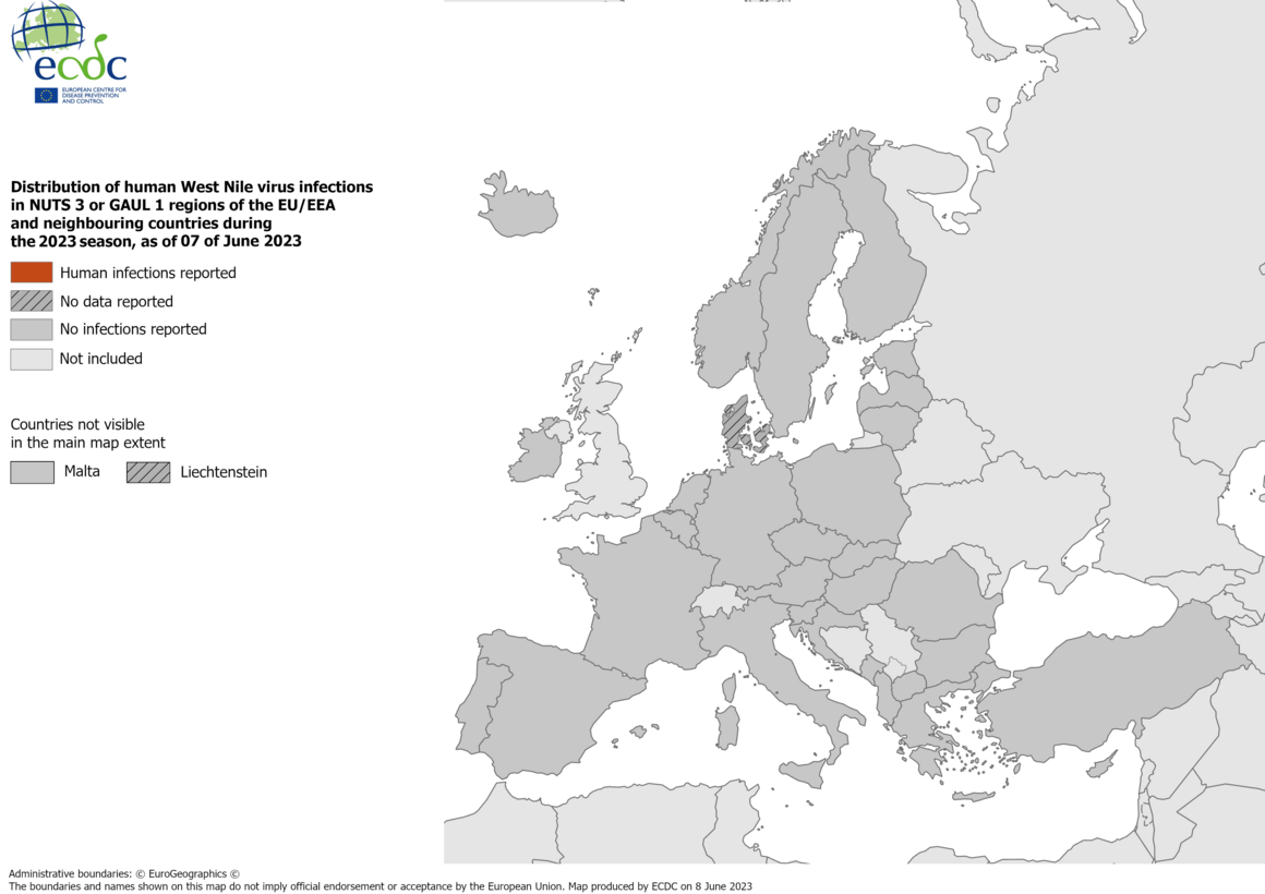 West Nile virus in Europe in 2023 - human cases, updated 7 June 2023