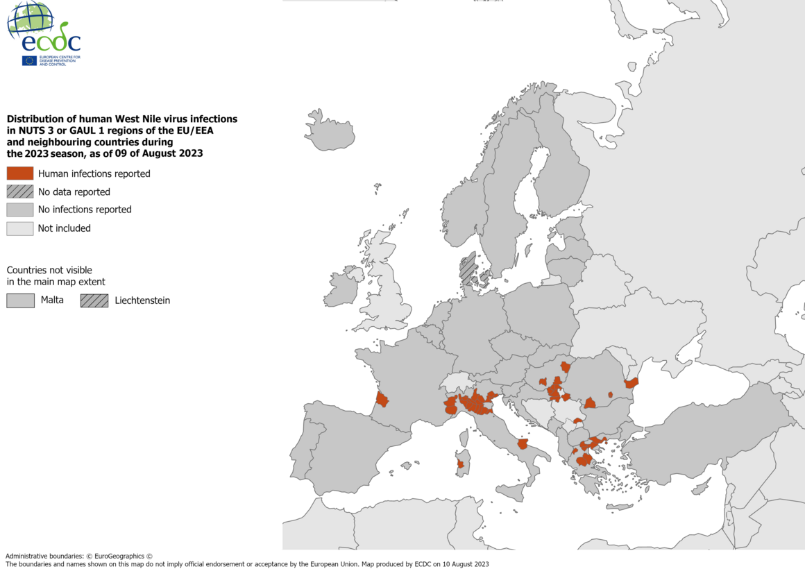 West Nile virus - human cases, 9 August 2023