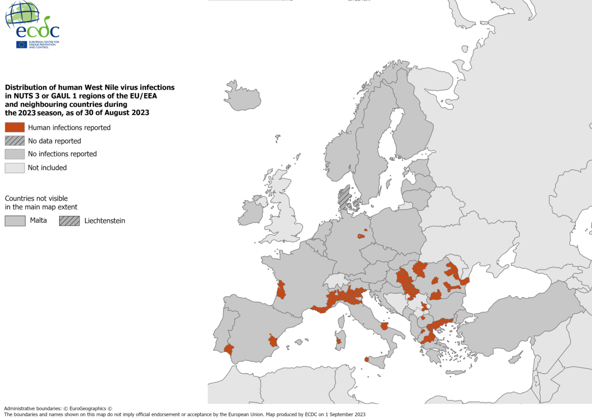 West Nile virus - human cases, 30 August 2023
