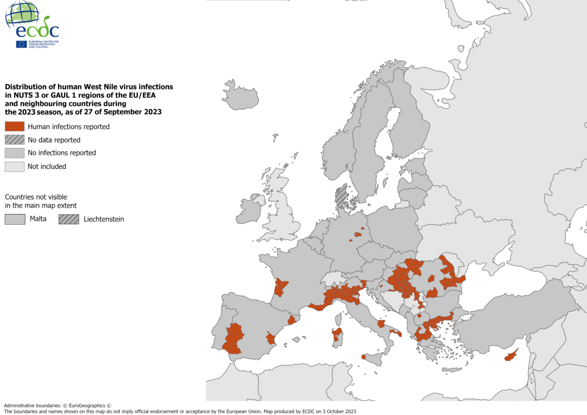 West Nile virus - human cases, 27 September 2023