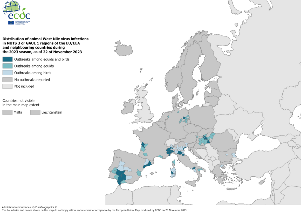 West Nile virus - outbreaks among equids and/or birds, 22 November 2023