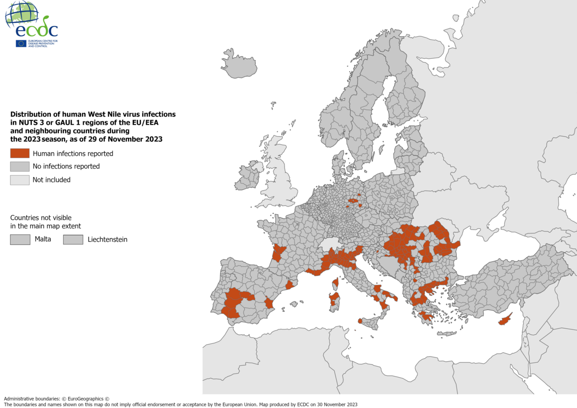 West Nile virus - human cases, 29 November 2023