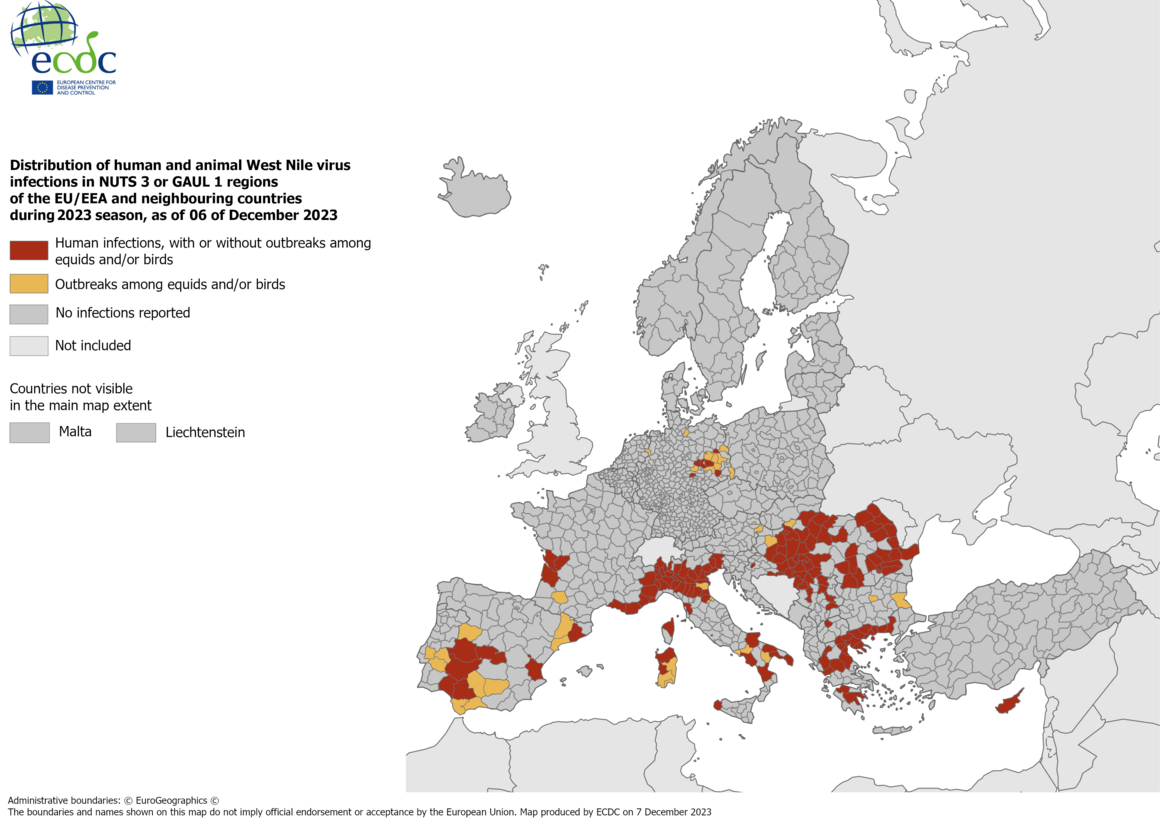 West Nile virus - infections among humans and outbreaks among equids and/or birds, 6 December 2023