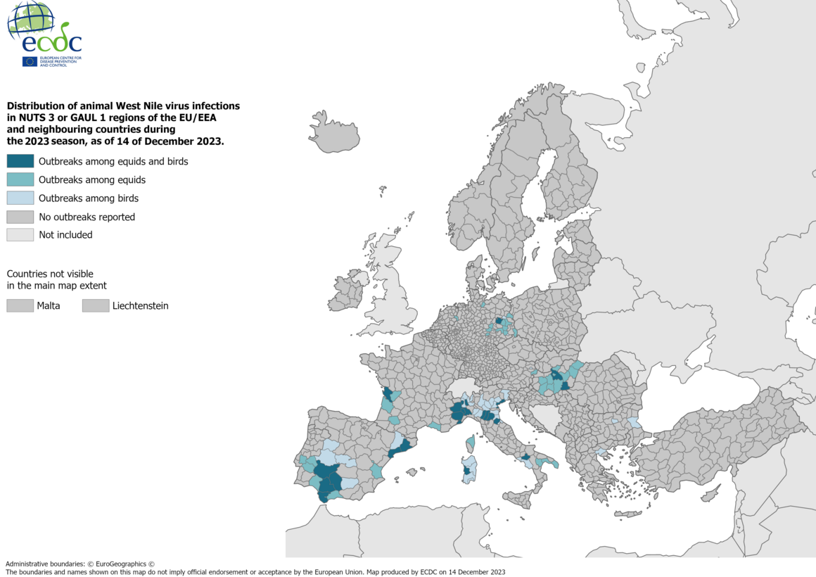 West Nile virus - outbreaks among equids and/or birds, 14 December 2023