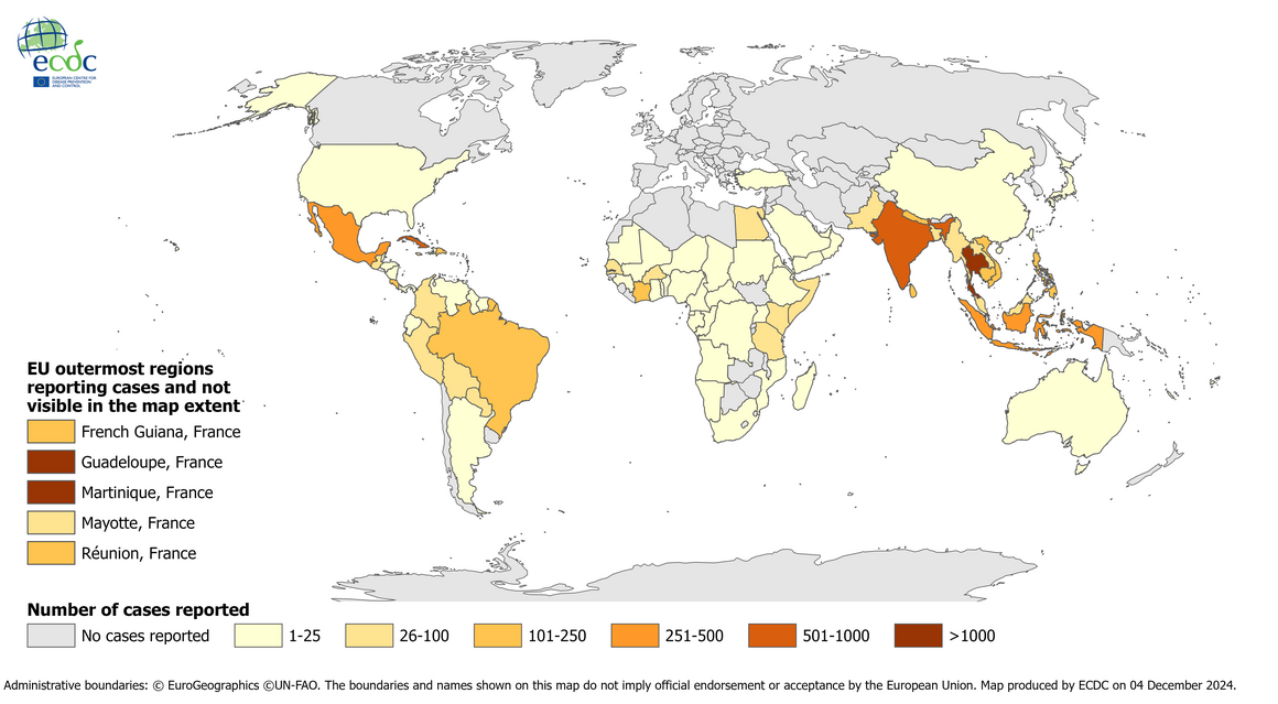 Travel-associated cases of dengue 2018-2023