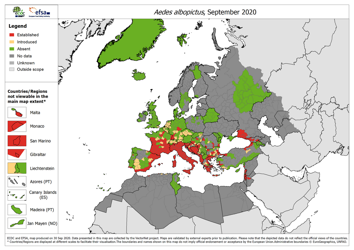 Aedes albopictus - current known distribution: September 2020