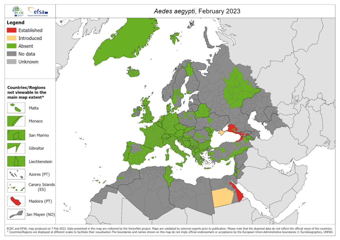 Aedes aegypti - current known distribution: February 2023