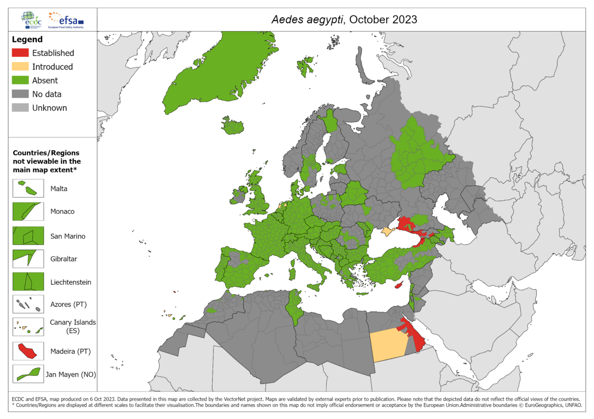 Aedes aegypti - current known distribution: October 2023