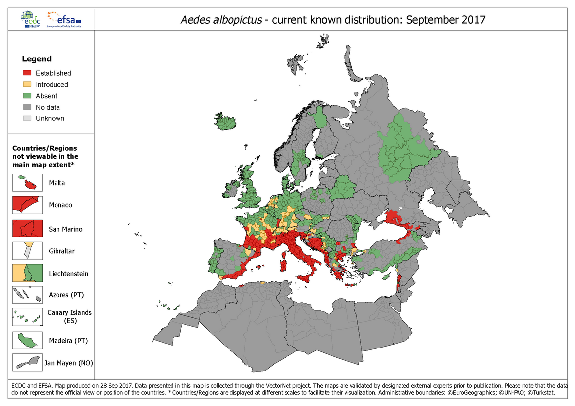 Aedes albopictus - current known distribution: September 2017