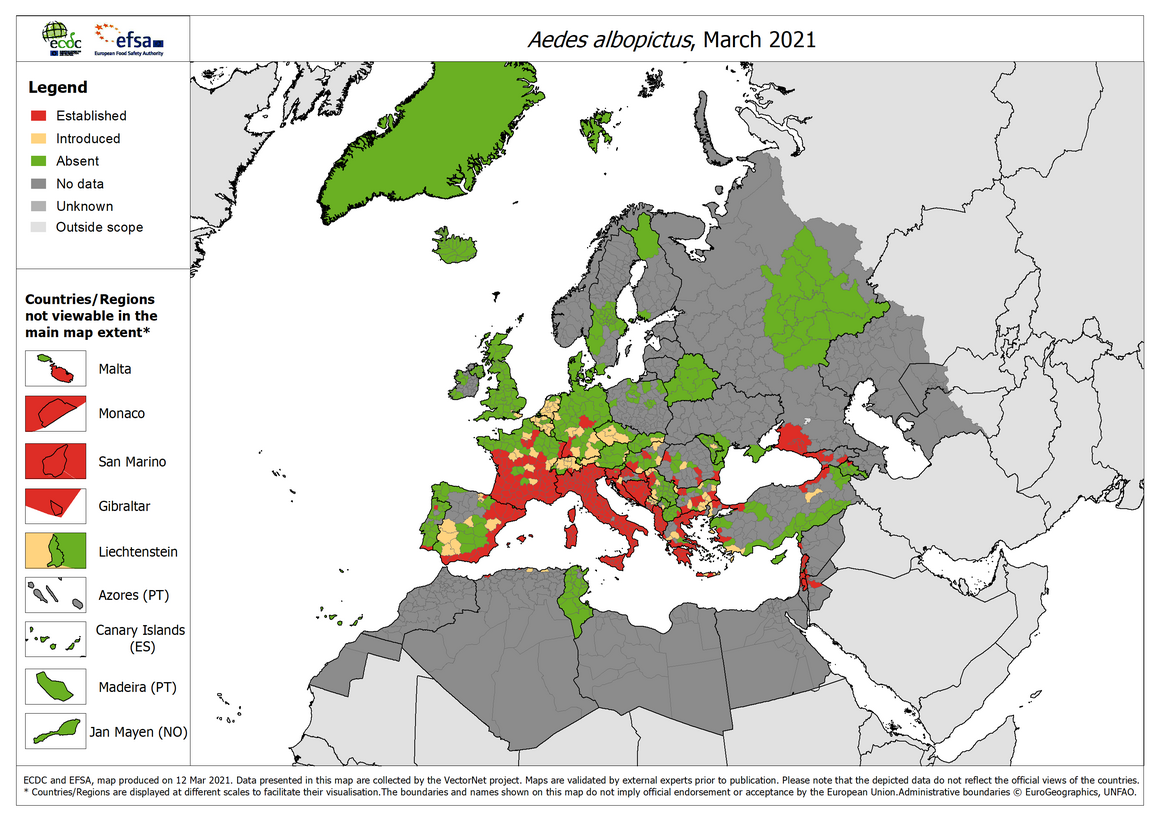 Aedes albopictus - current known distribution: March 2021
