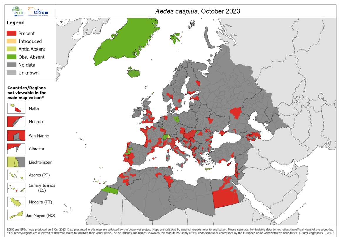 Aedes caspius - current known distribution: October 2023
