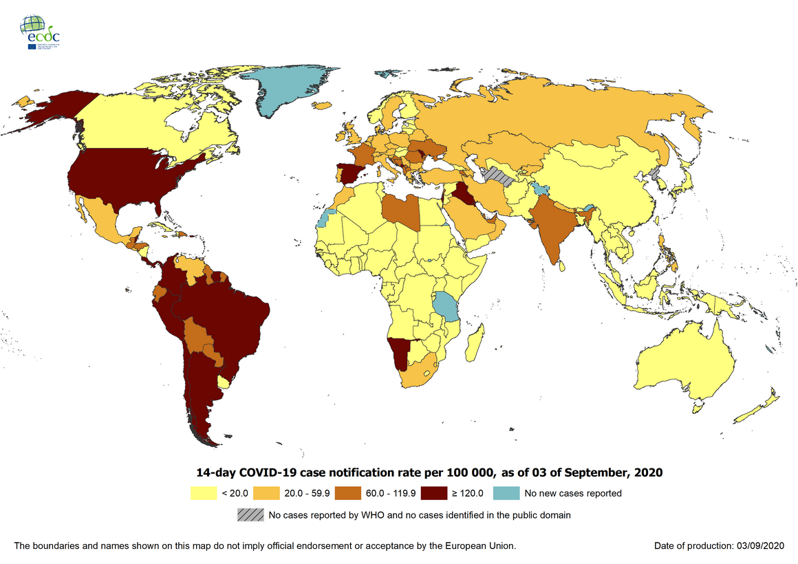 Geographic distribution of 14 day cumulative number of 