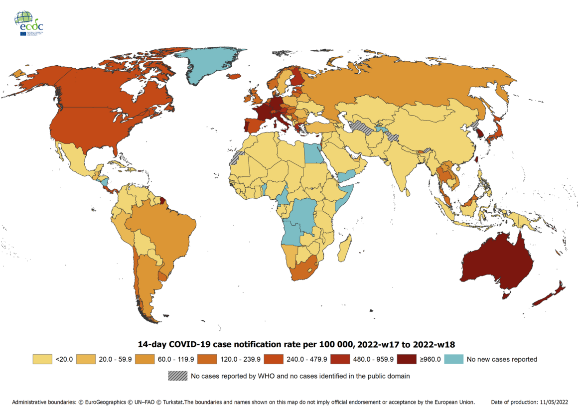 14-day COVID-19 case notification rate per 100 000, weeks 17-18