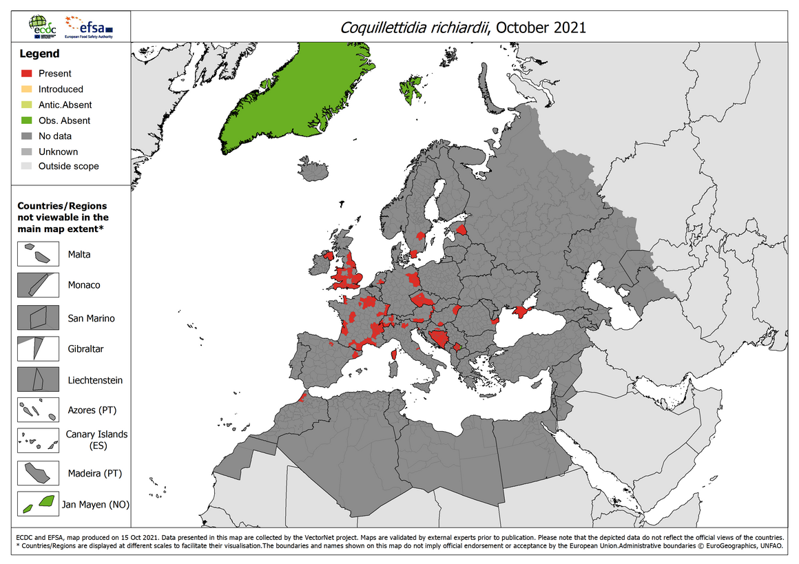 Coquillettidia richiardii - current known distribution: October 2021