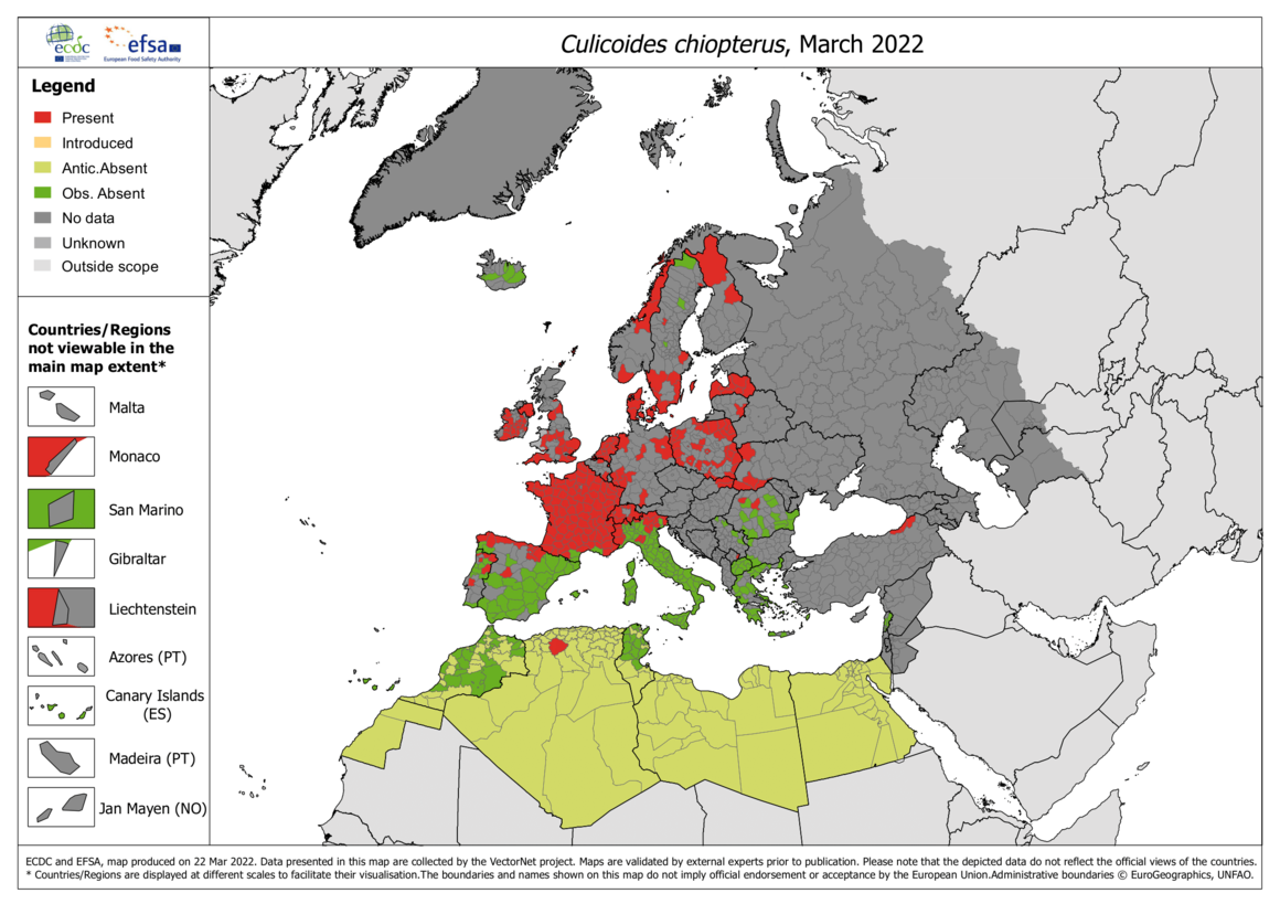 Culicoides chiopterus - current known distribution: March 2022