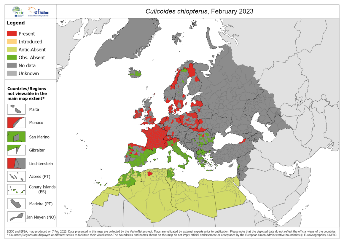 Culicoides chiopterus - current known distribution: February 2023