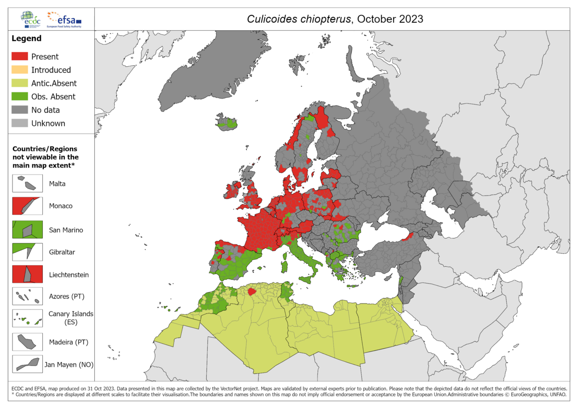 Culicoides chiopterus - current known distribution: October 2023