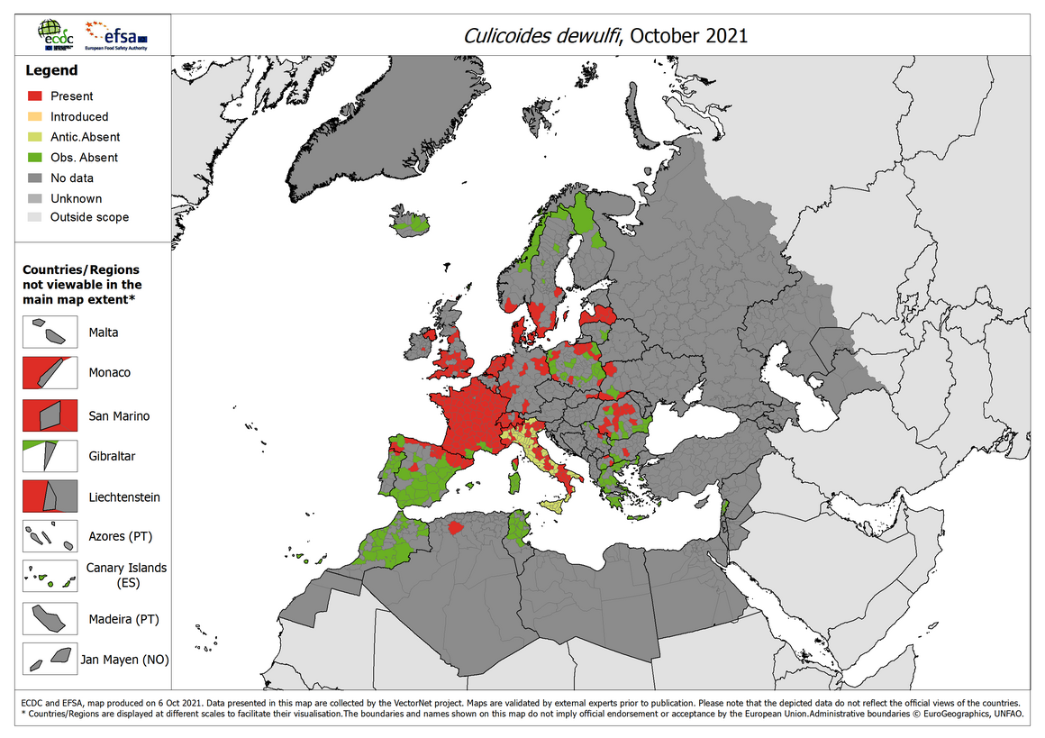 Culicoides dewulfi - current known distribution: October 2021