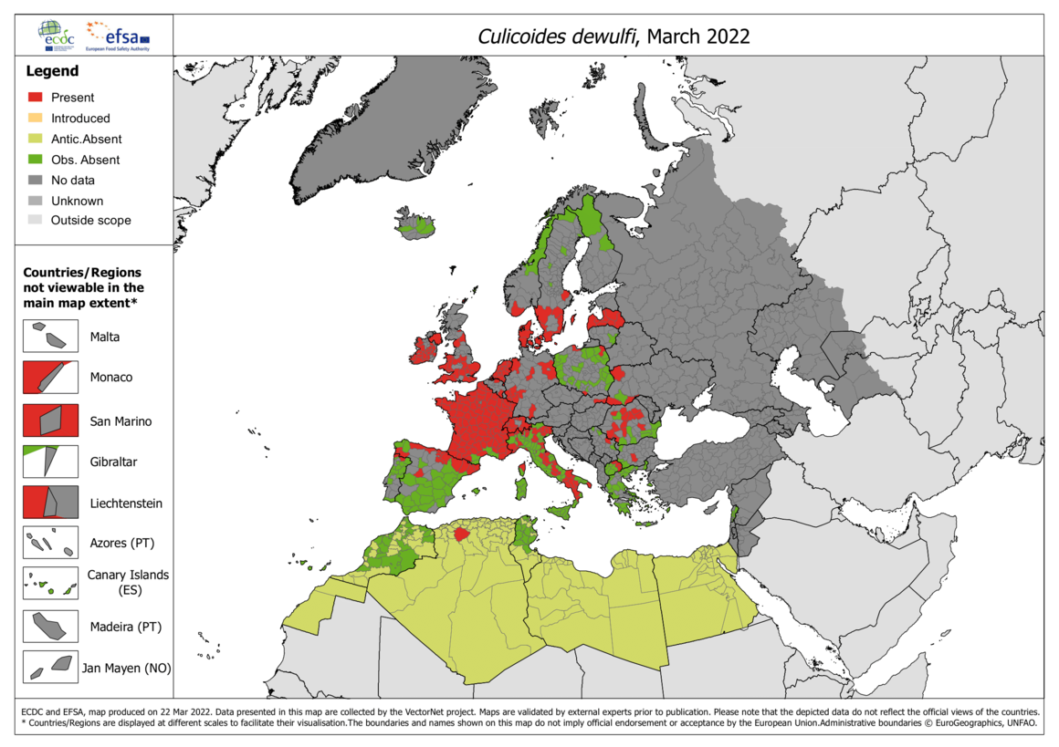 Culicoides dewulfi - current known distribution: March 2022