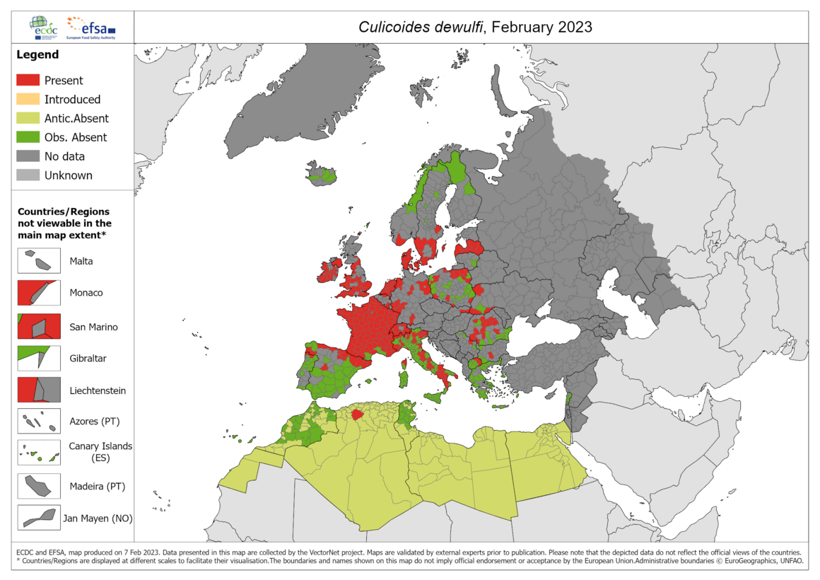 Culicoides dewulfi - current known distribution: February 2023