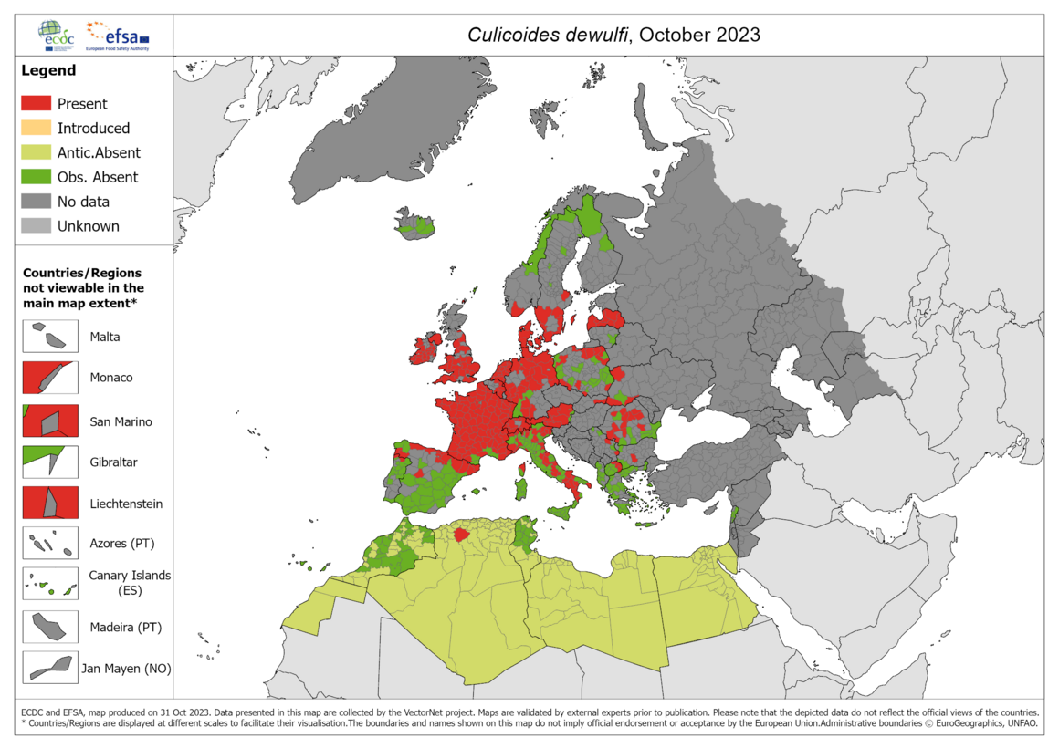 Culicoides dewulfi - current known distribution: October 2023