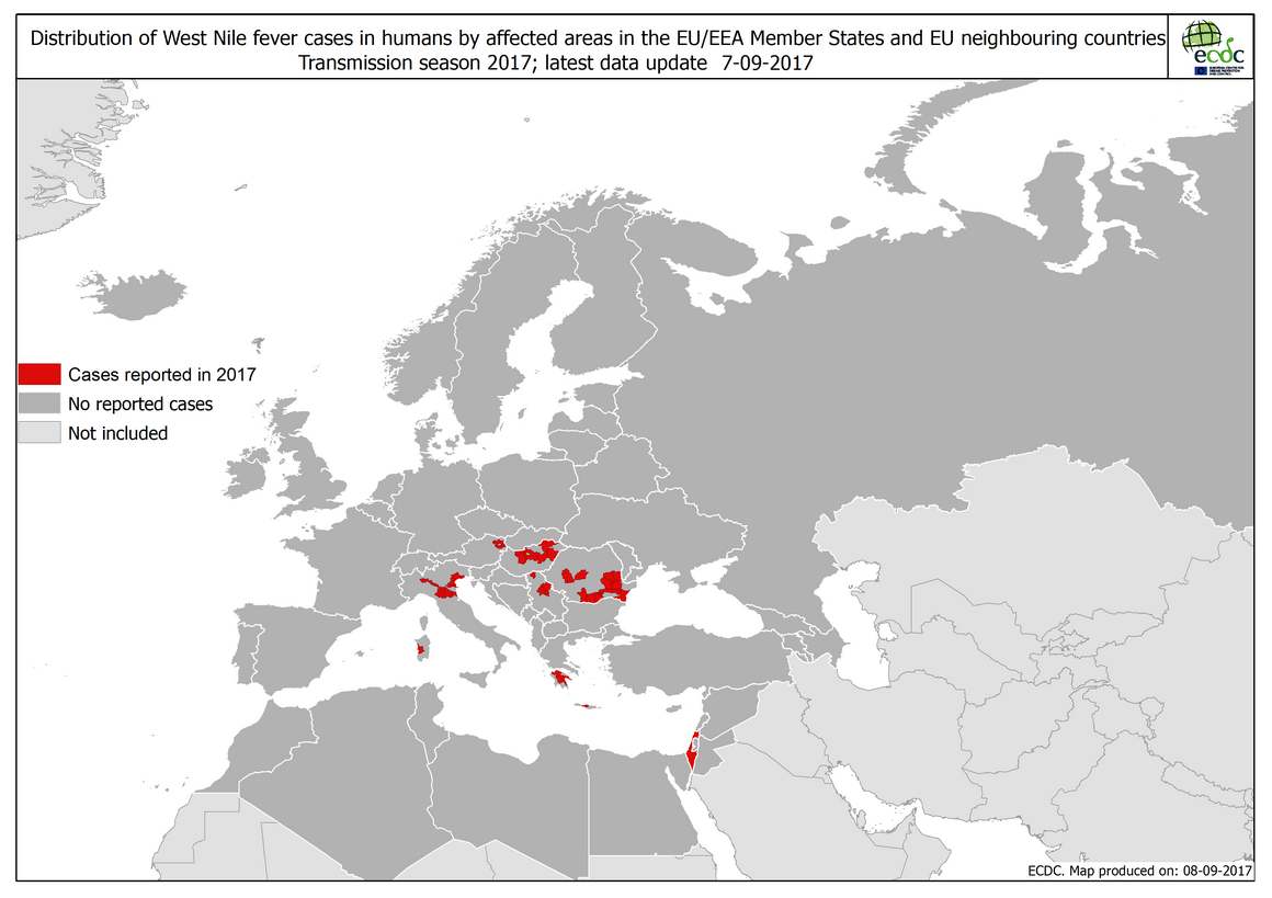 West Nile fever in Europe in 2017; updated 8 September