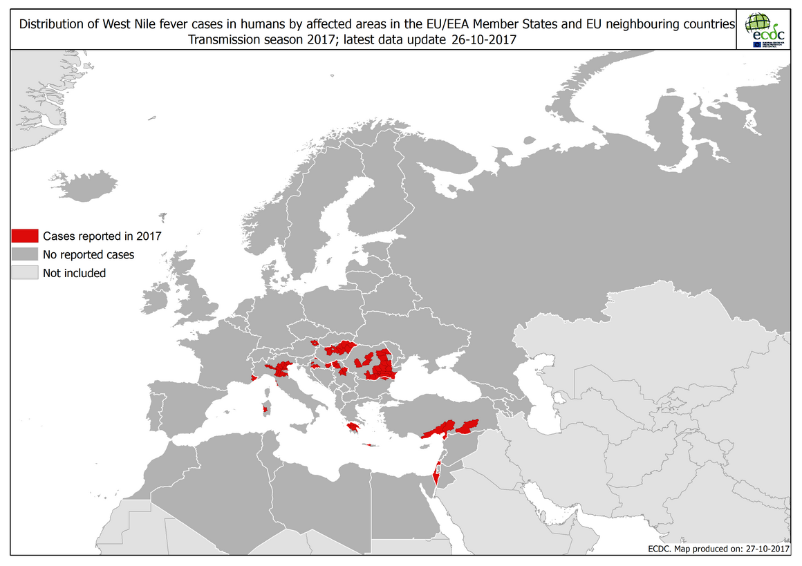 West Nile fever in Europe in 2017; updated 27 October