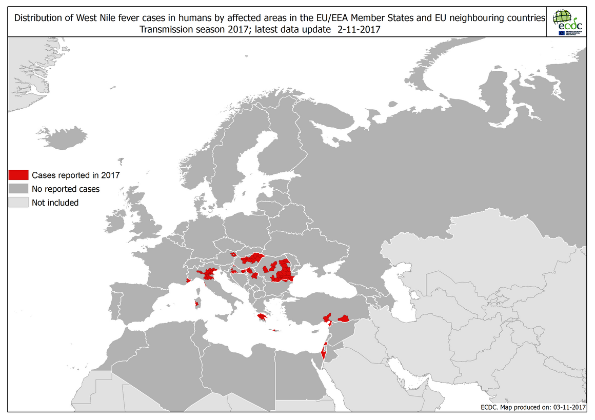 West Nile fever in Europe in 2017; updated 3 November