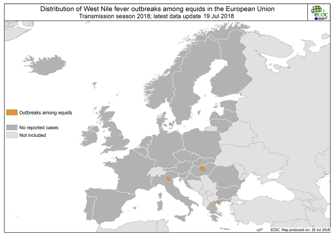 West Nile fever in Europe in 2018 - equine cases; updated 20 July