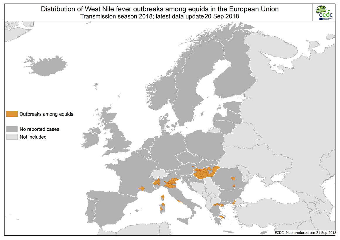 West Nile fever in Europe in 2018 - equine cases; updated 21 September