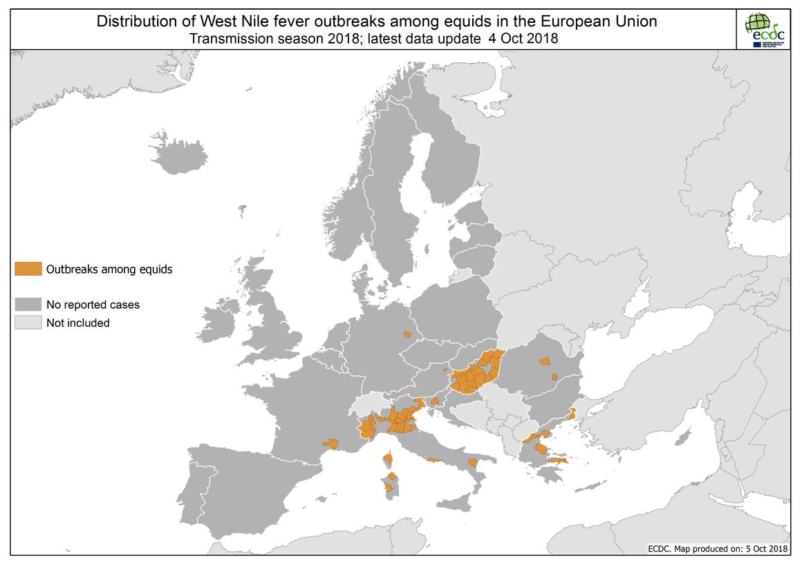 West Nile fever in Europe in 2018 - equine cases; updated 5 October