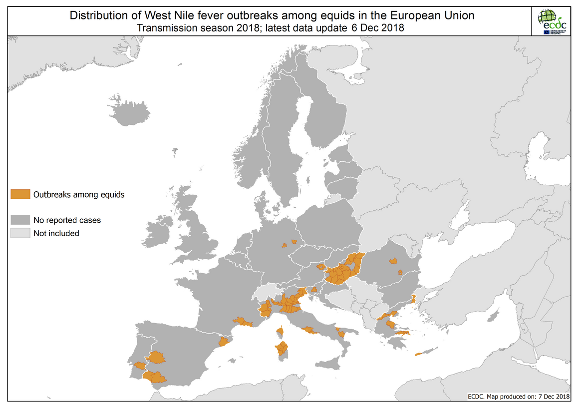 West Nile fever in Europe in 2018 - equine cases; updated 7 December 2018