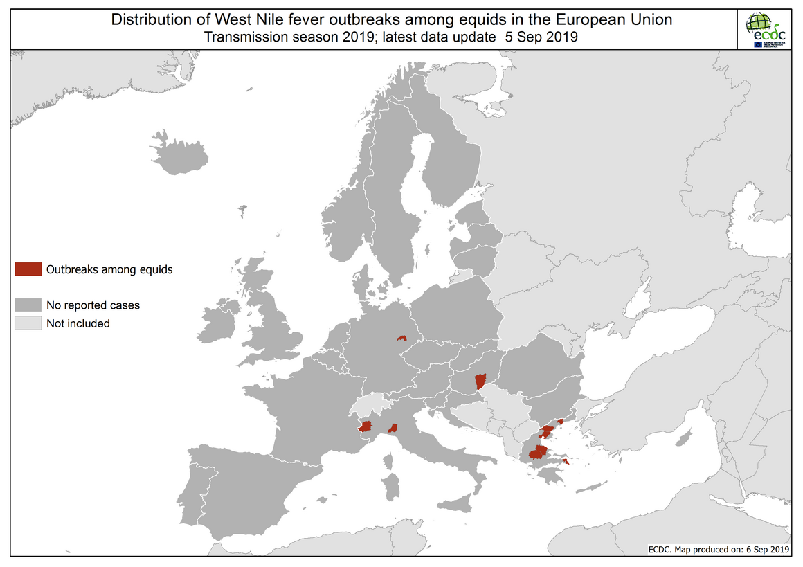 West Nile virus in Europe in 2019 - equine cases, updated 6 September