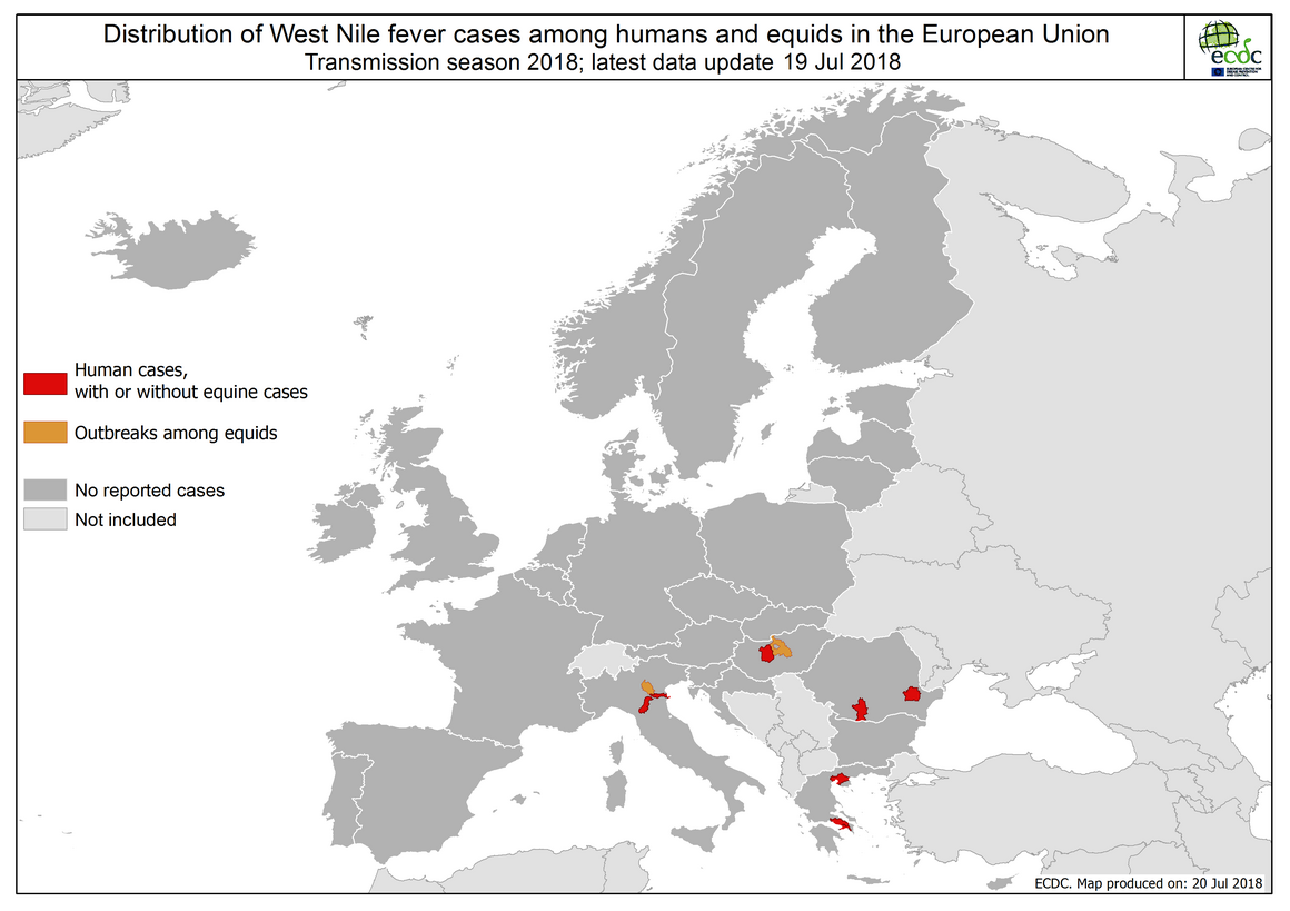 West Nile fever in Europe in 2018 - human and equine cases; updated 20 July