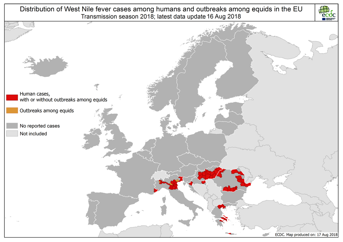 West Nile fever in Europe in 2018 - human and equine cases; updated 17 August