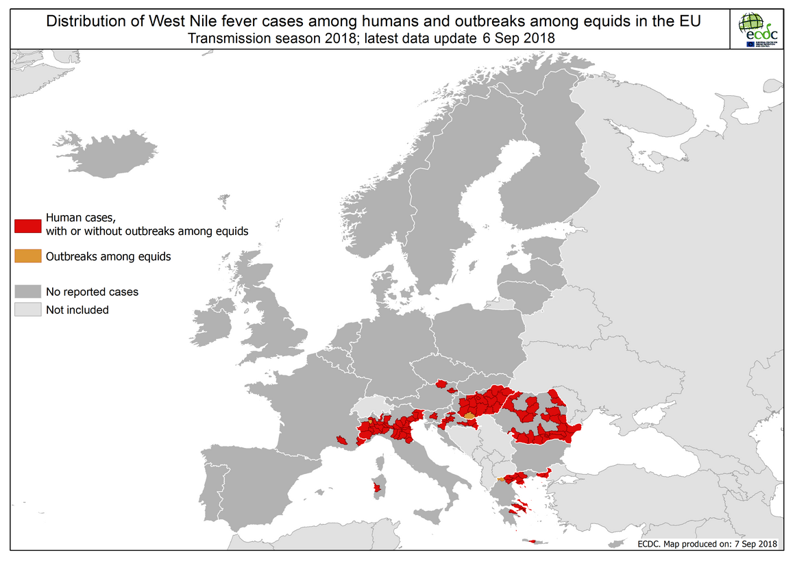 West Nile fever in Europe in 2018 - human and equine cases; updated 7 September