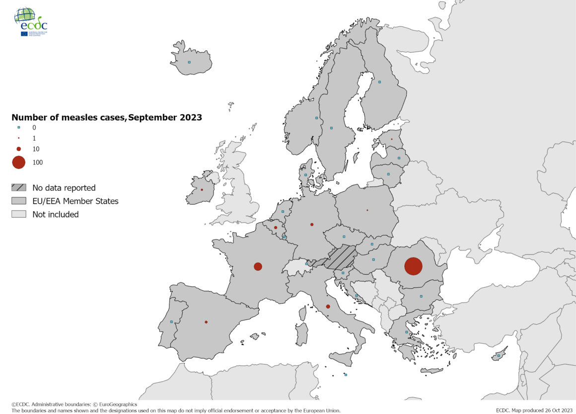 Number of measles cases by country, September 2023