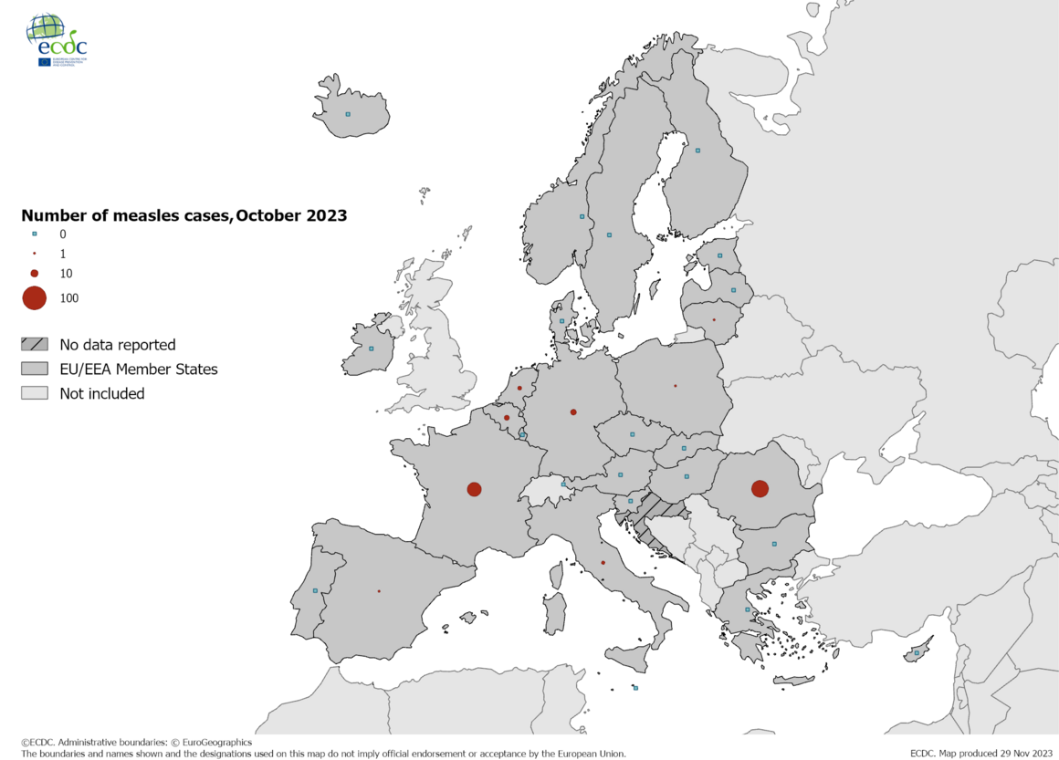 Number of measles cases by country, October 2023