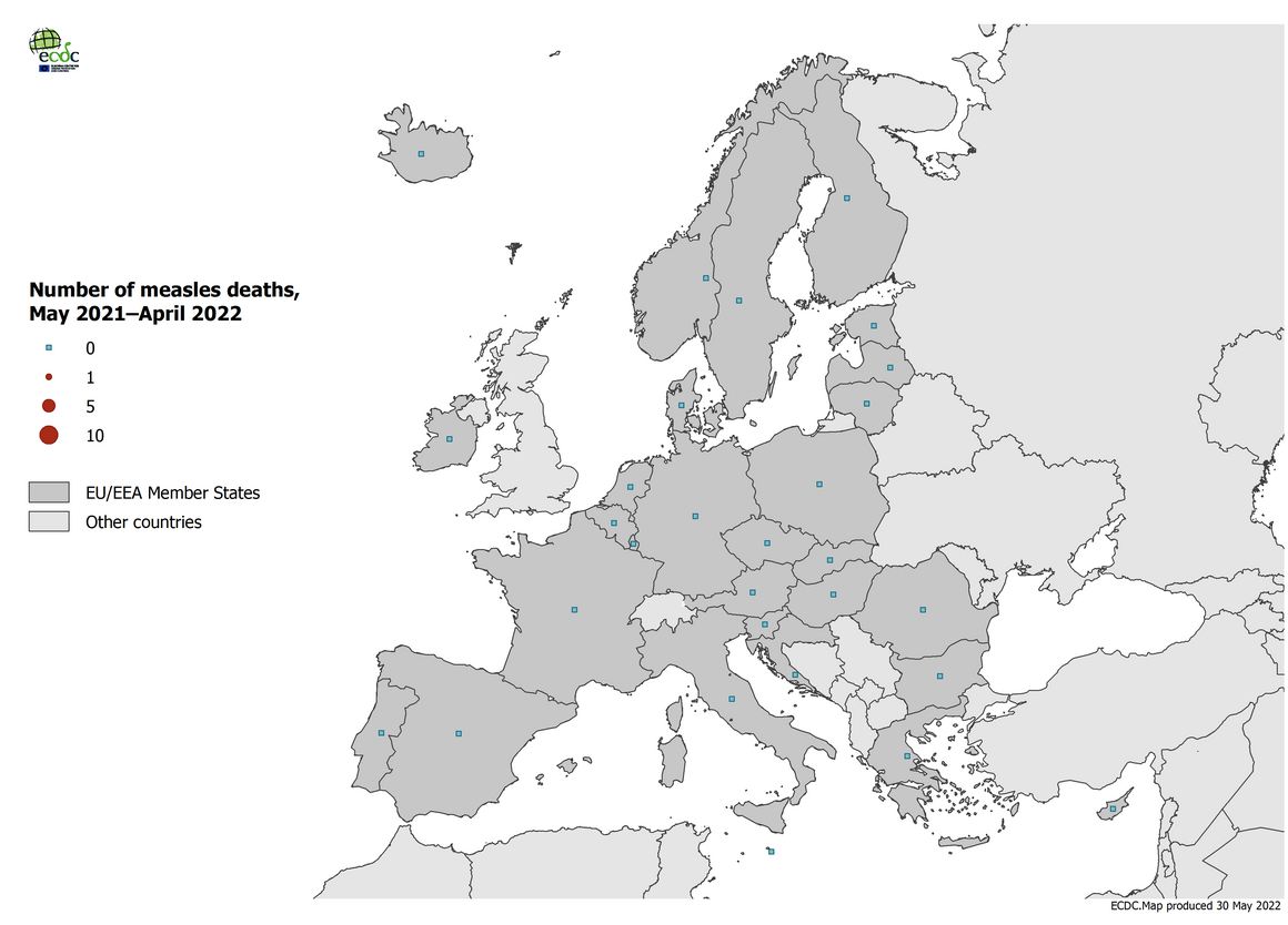 Number of measles deaths by country, May 2021 - April 2022