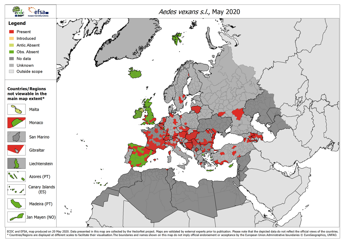 Aedes vexans s.l. - current known distribution: May 2020