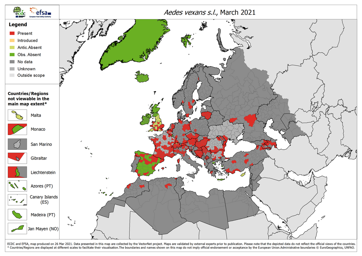 Aedes vexans s.l. - current known distribution: March 2021