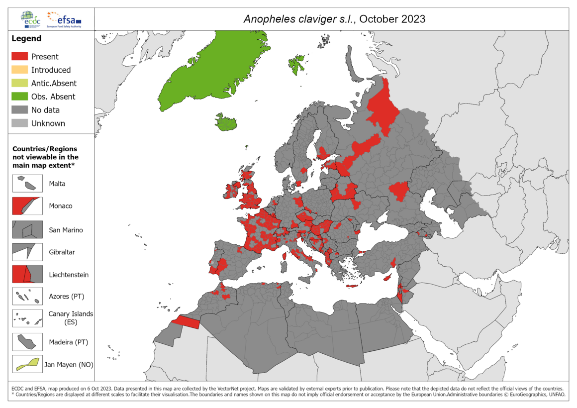 Anopheles claviger s.l. - current known distribution: October 2023