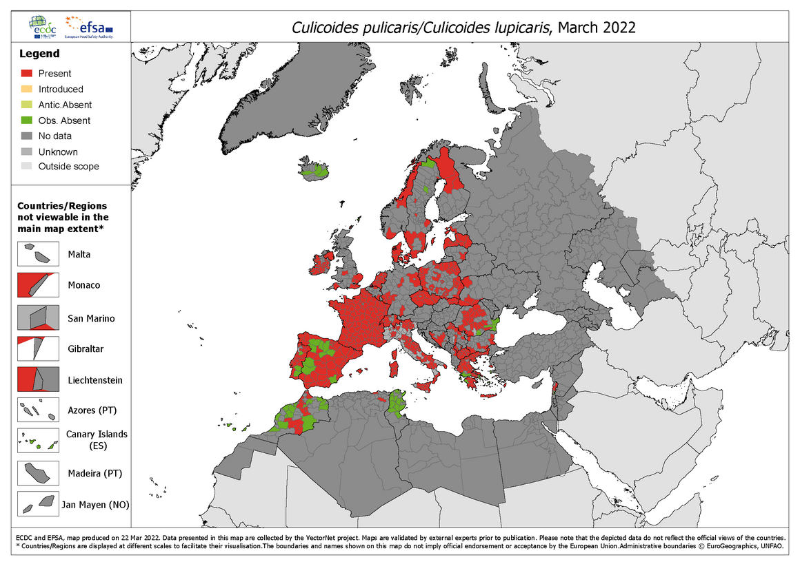 Culicoides pulicaris/lupicaris - current known distribution: March 2022