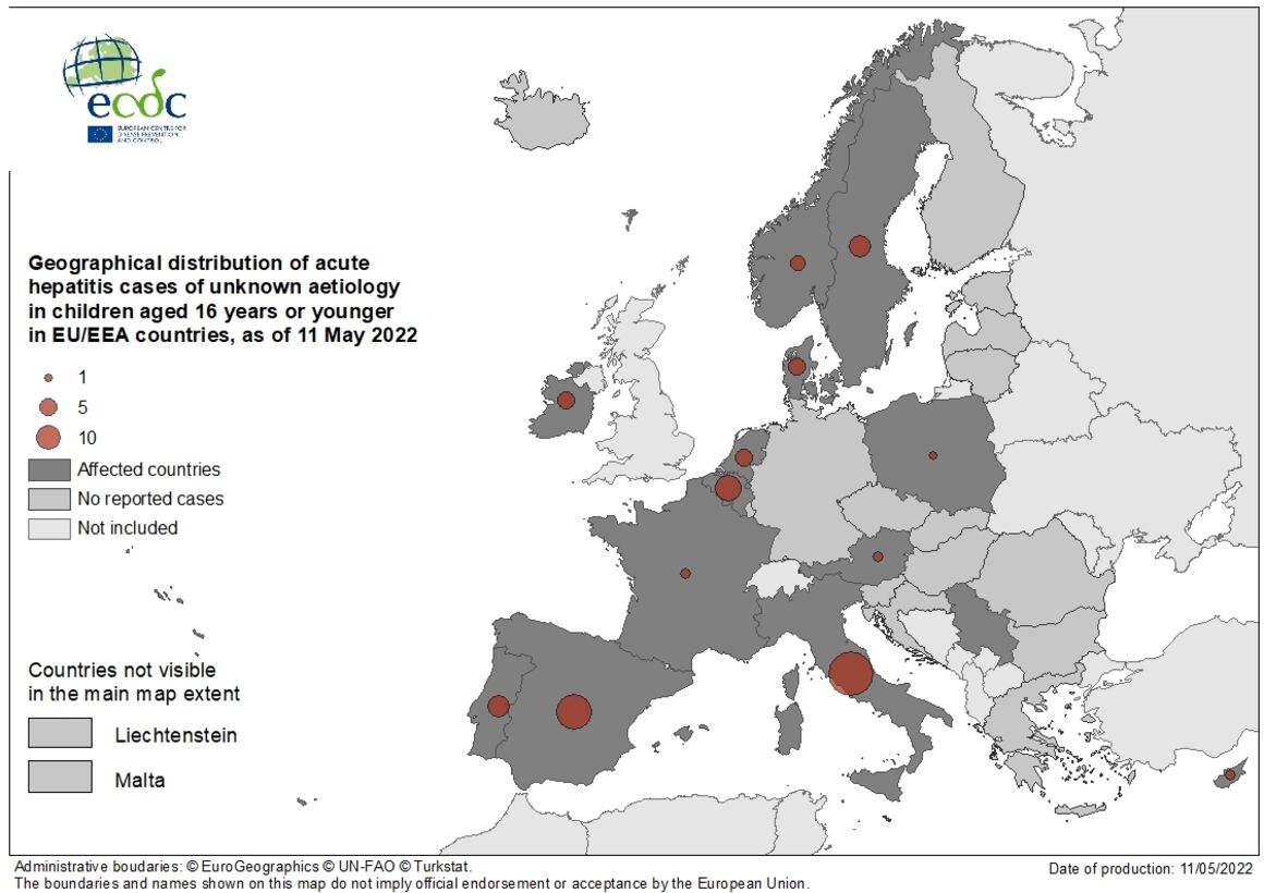 Geographical distribution of cases in EU/EEA, 11 May 2022