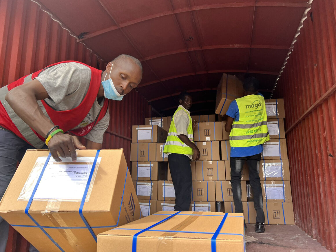 Preparation of consignment of Interagency Emergency Health Kits (IEHK) before distribution to priority counties.