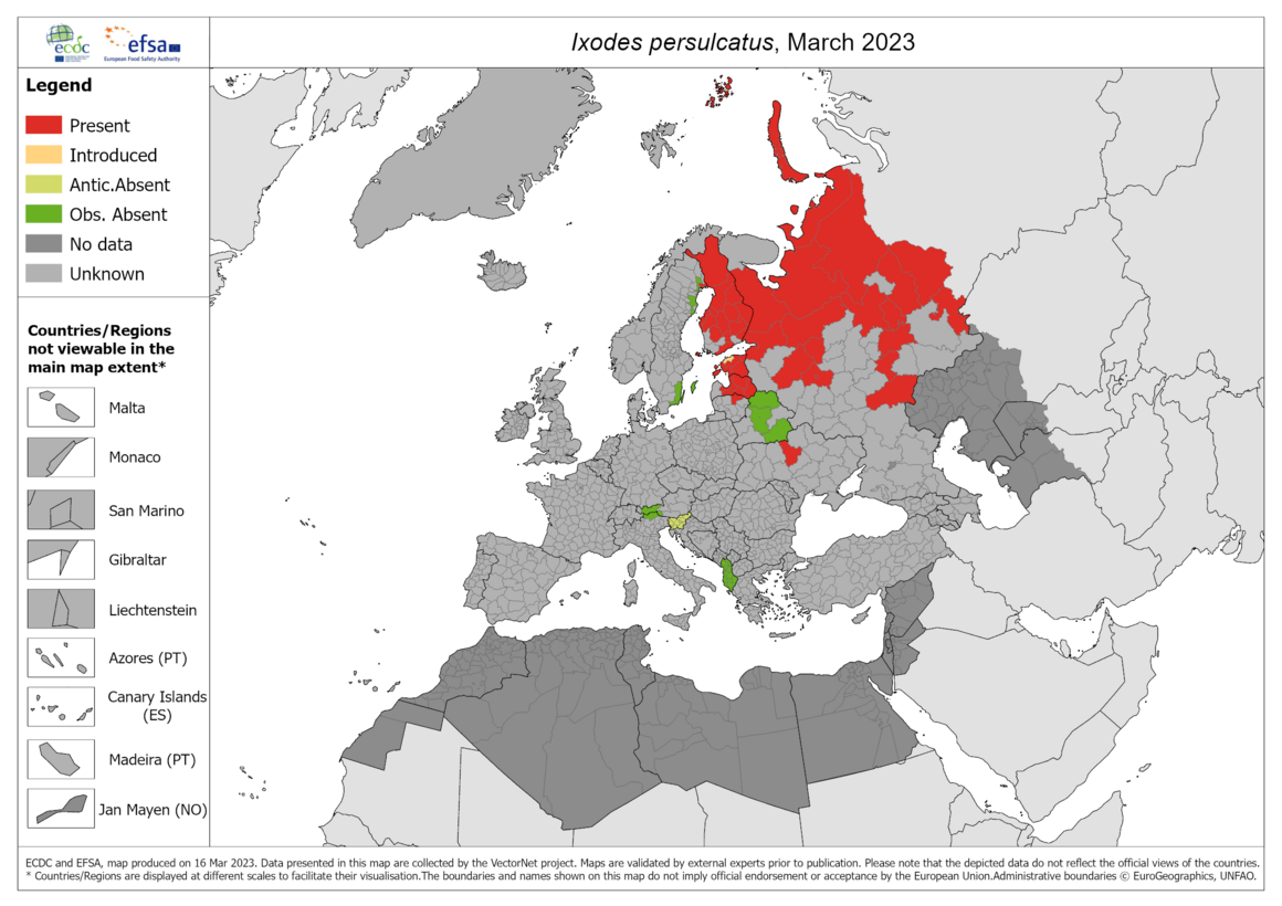 Ixodes persulcatus - current known distribution: March 2023