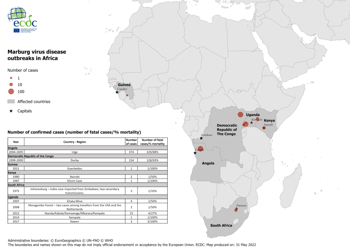 Marburg virus disease outbreaks in Africa as of 31 May 2022