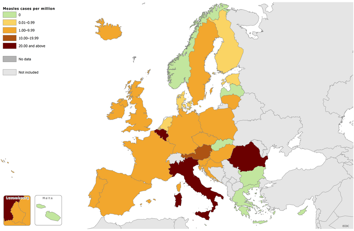 Measles notification rate, May 2016 to April 2017