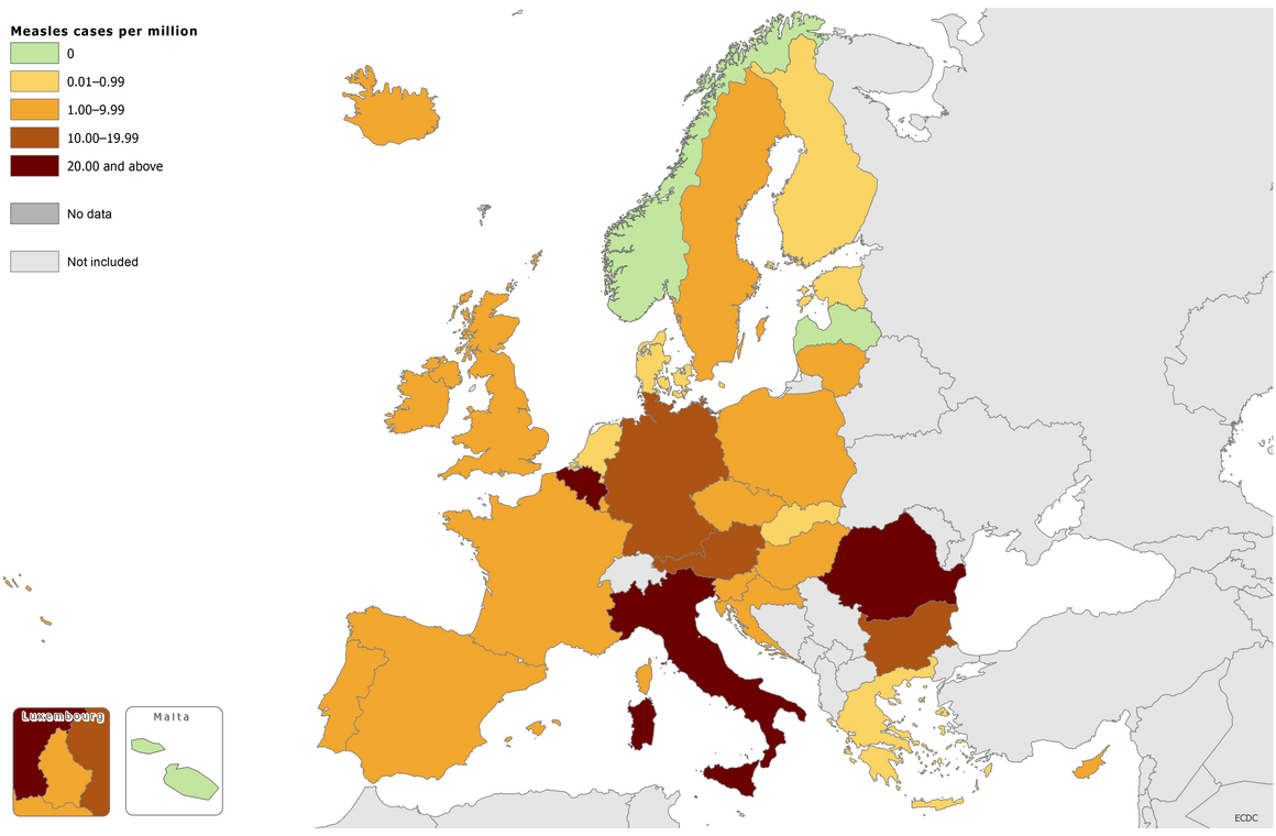 Measles notification rate, June 2016 - May 2017