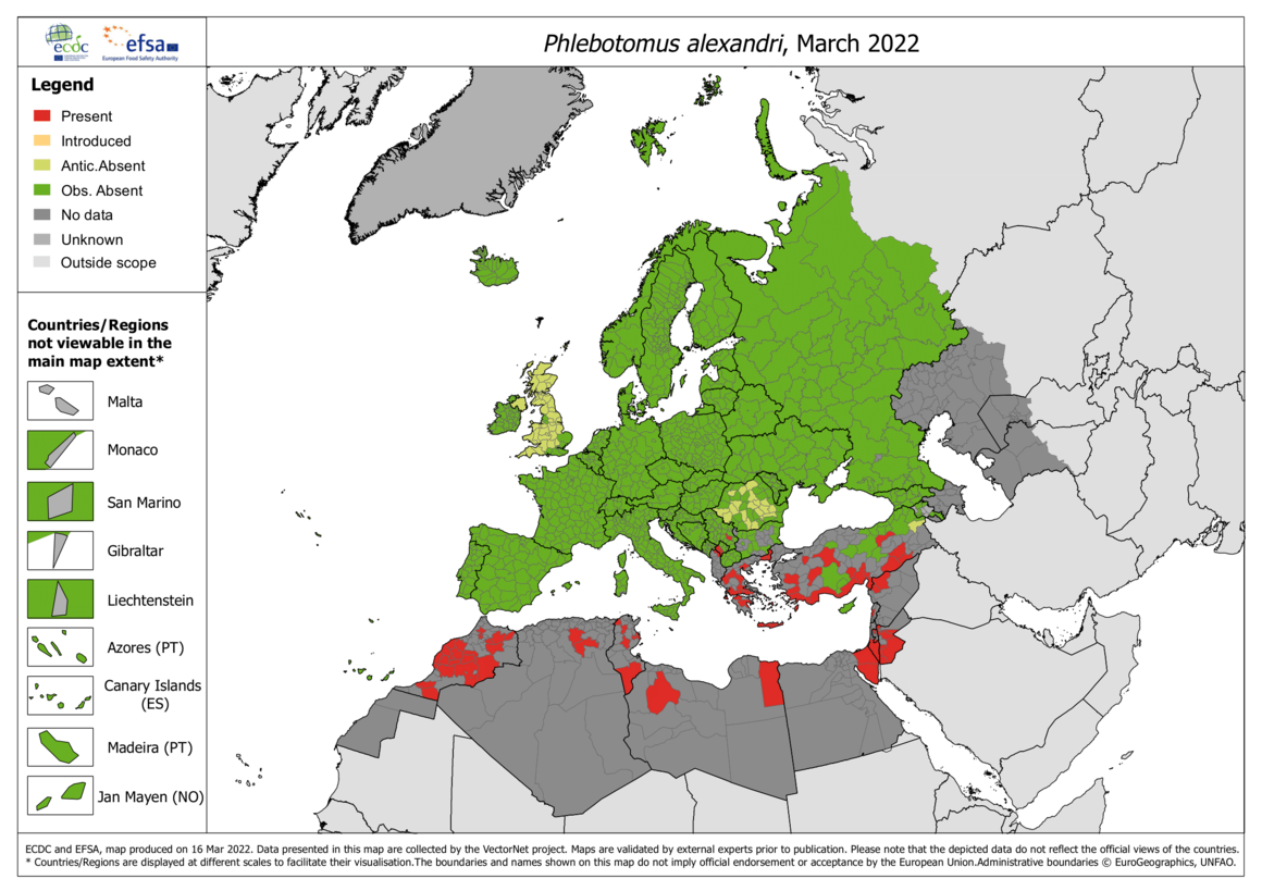 Phlebotomus alexandri - current known distribution: March 2022